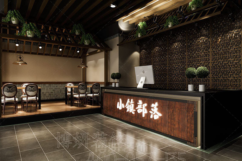 南京大面积古朴中式餐厅装修设计方案效果图