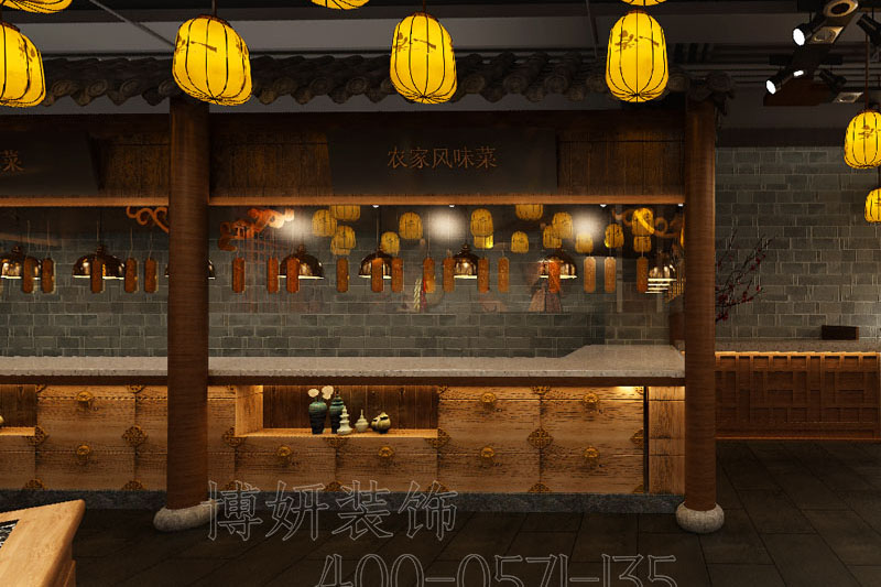 南京地方特色中式餐厅装修设计方案效果图