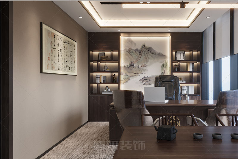 南京新中式总经理办公室装修体现品位的室内布局方法以及注意事项
